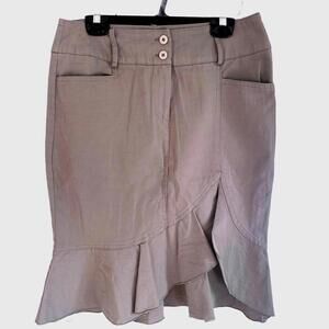 Fit and Flare Italian Light Kaki Ruffled Skirt - Size M